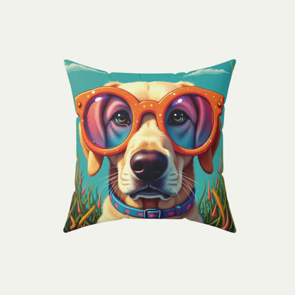 Labrador Retriever Wearing Glasses, Square Accent Pillow,  Teal, 16 inch  Front