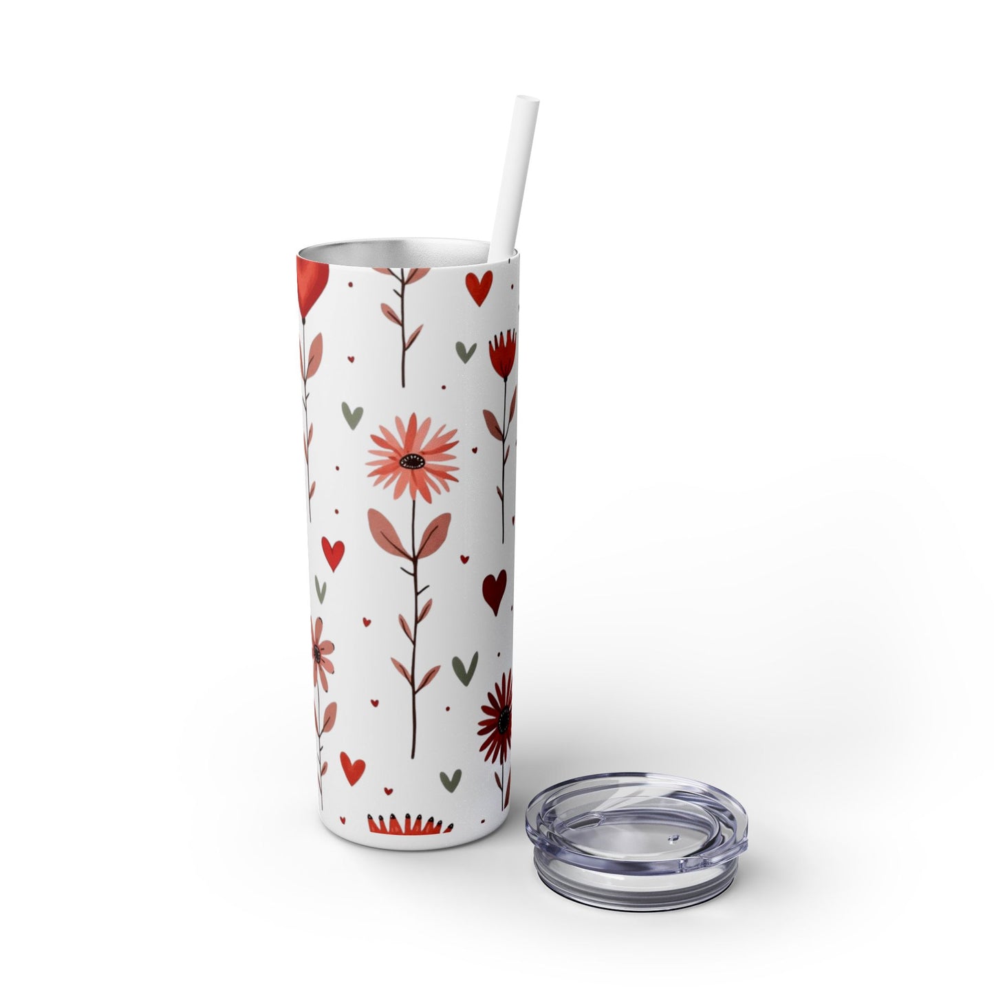 Skinny Tumbler with Straw, 20oz| Floral Water Bottle with Straw| Metal Drink Bottle