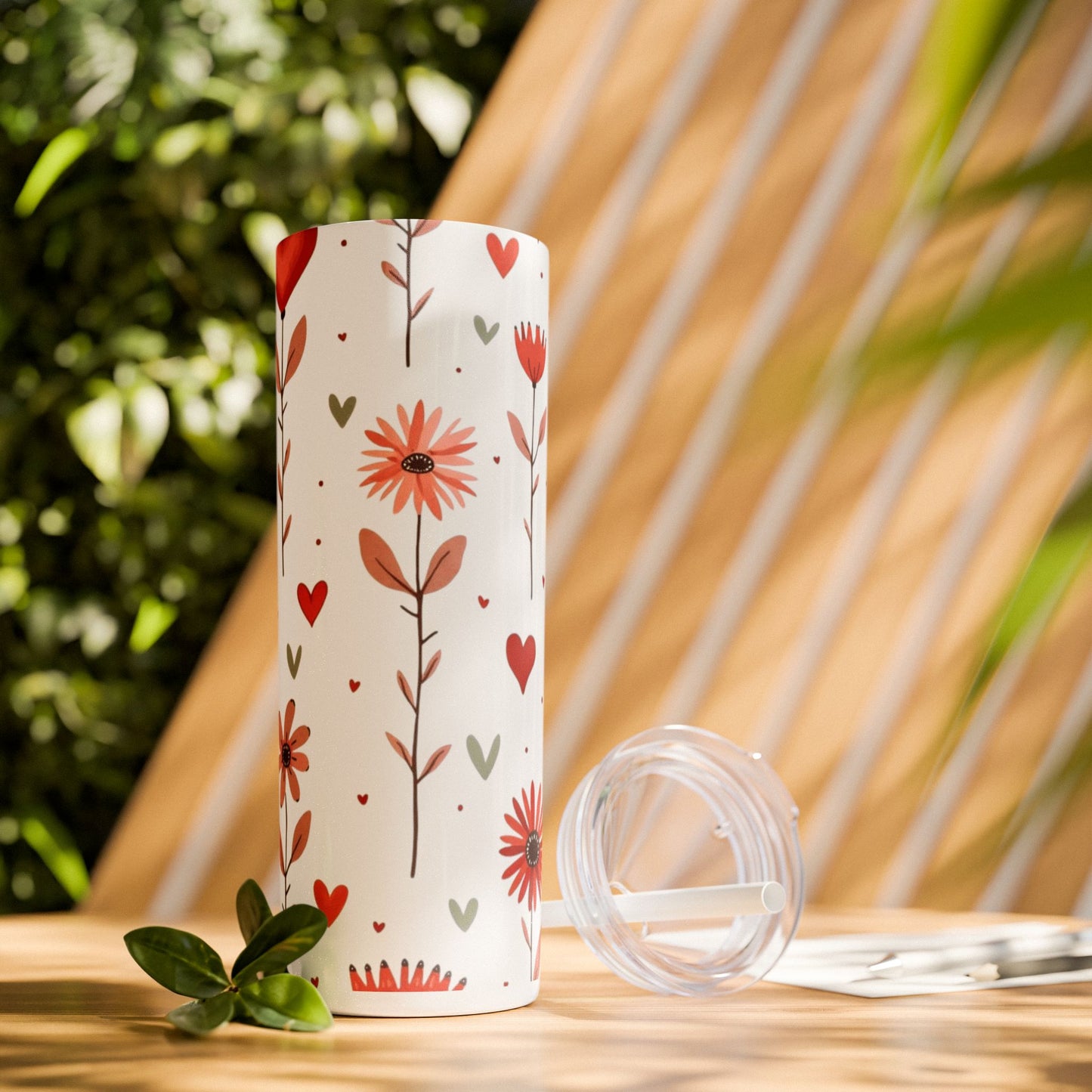 Skinny Tumbler with Straw, 20oz| Floral Water Bottle with Straw| Metal Drink Bottle