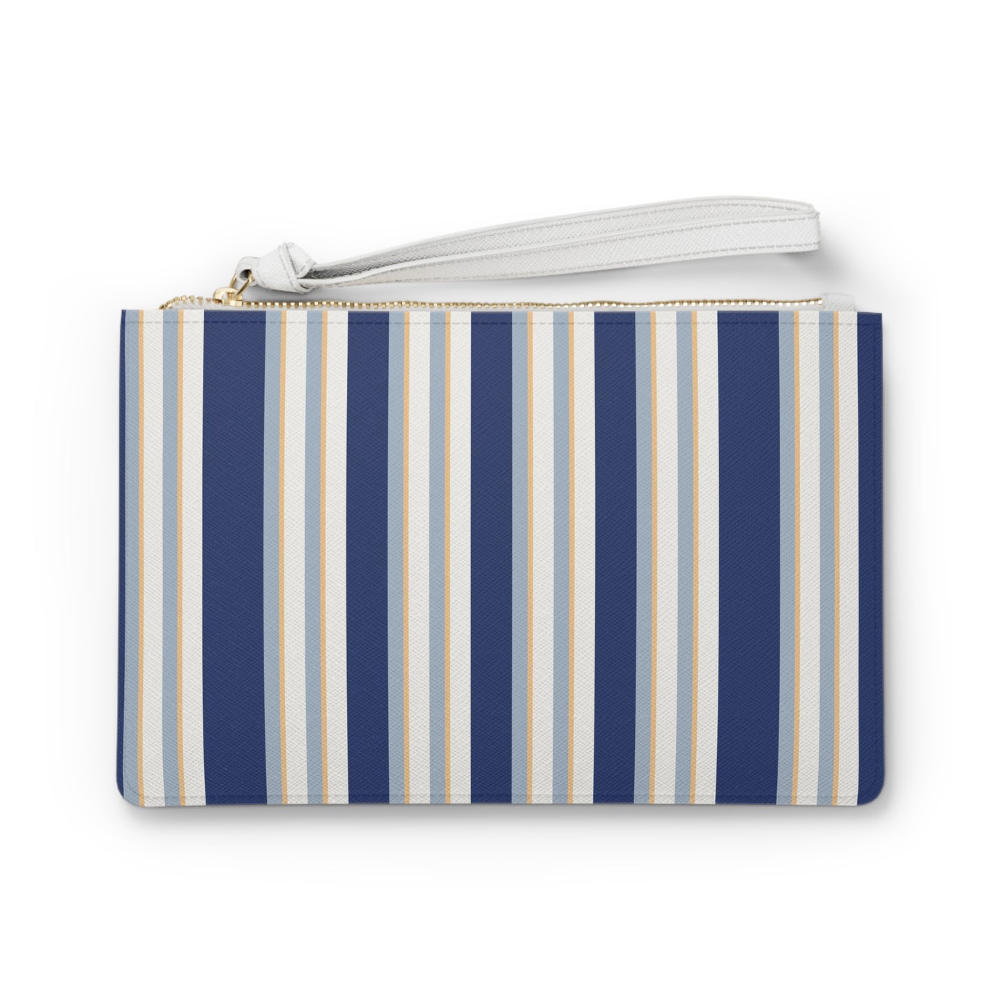 Smart Blue and White Striped Clutch Bag with Two Pockets and Wrist Strap