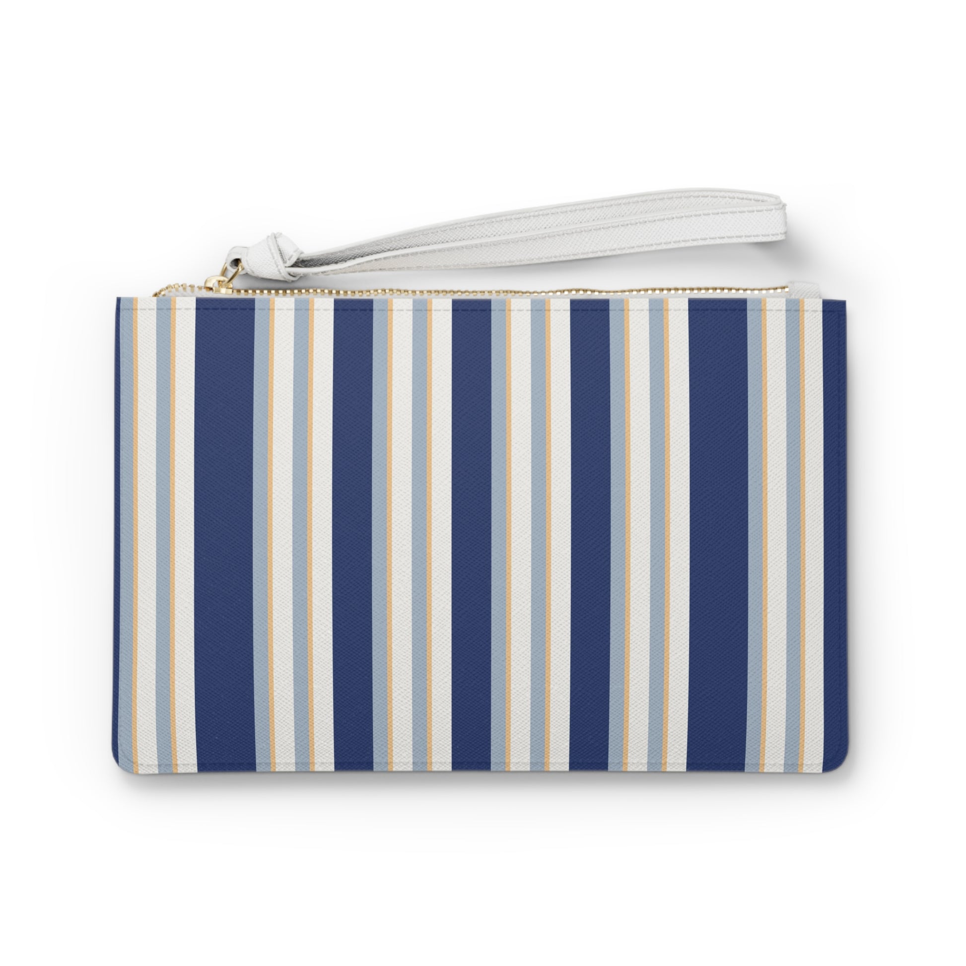 Smart Blue and White Striped Clutch Bag with Two Pockets and Wrist Strap