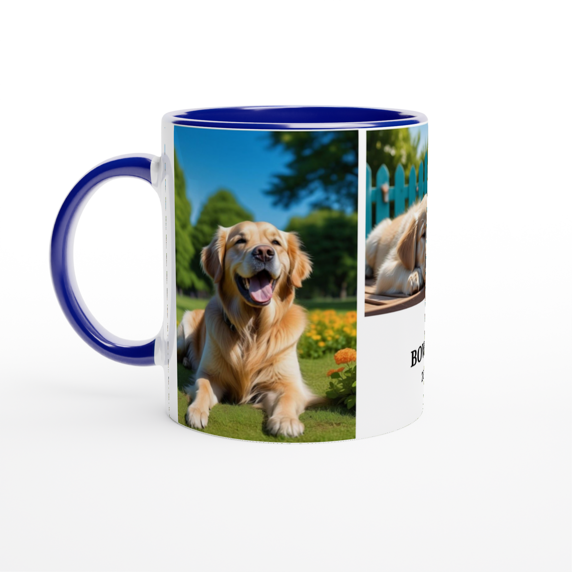 3 Photos Personalization  White 11oz Ceramic Mug with blue Color Inside