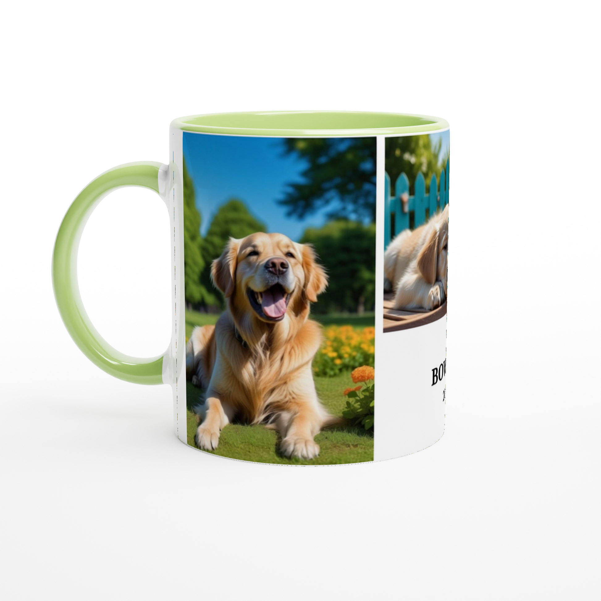 3 Photos Personalization  White 11oz Ceramic Mug with green Color Inside