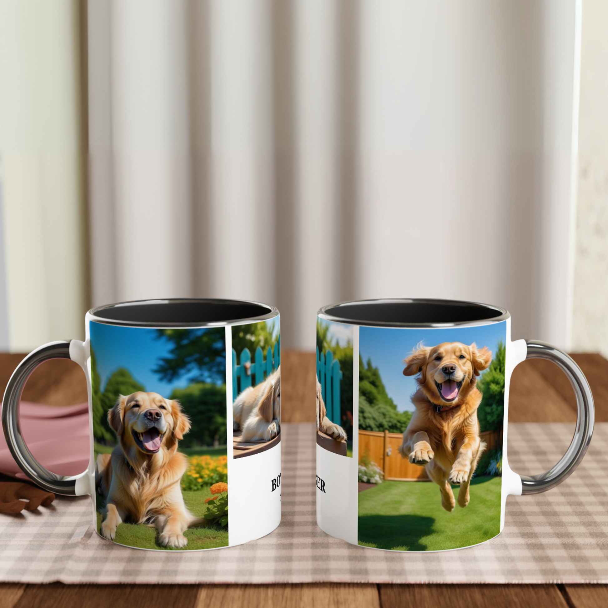 3 Photos Personalization  White 11oz Ceramic Mug with black Color context Inside