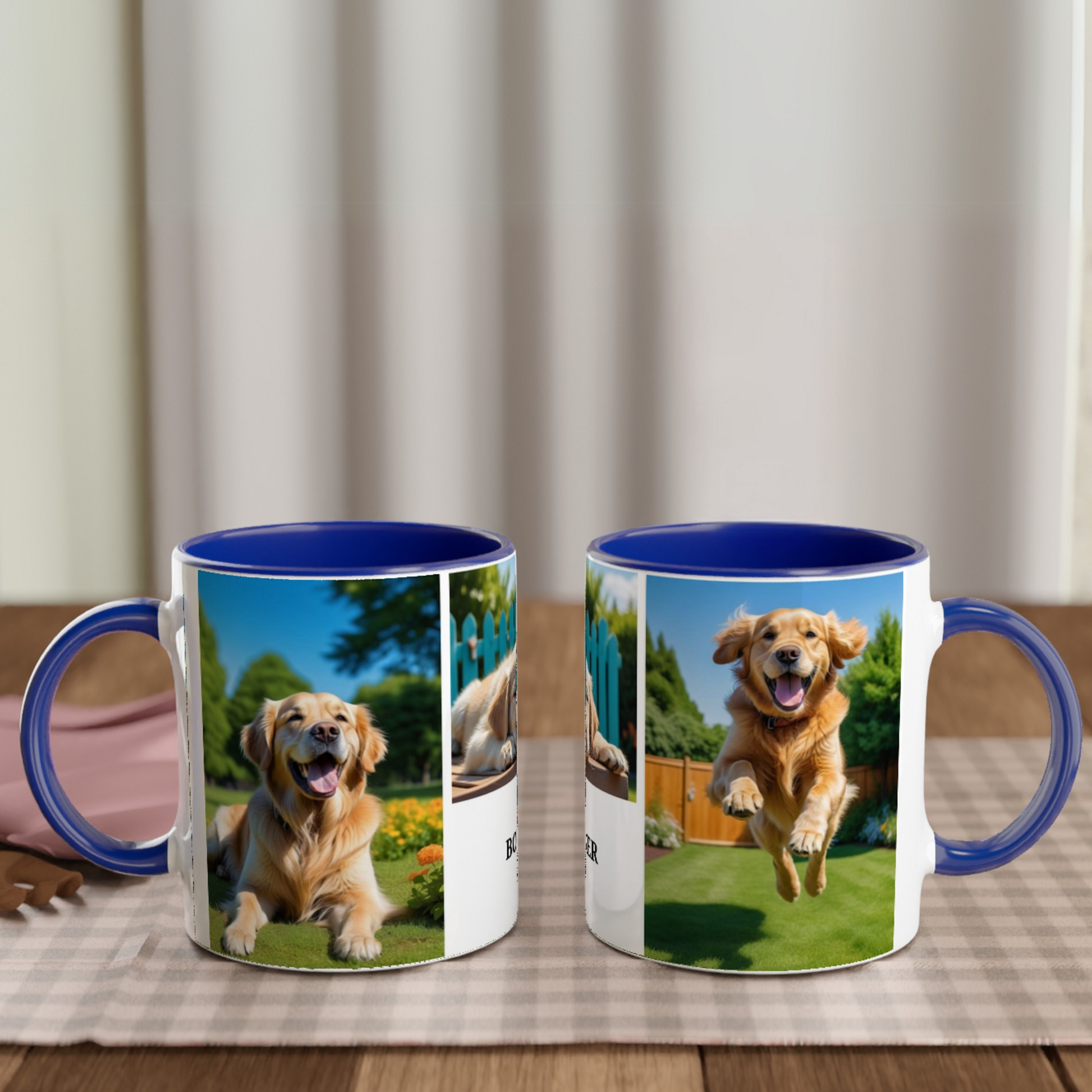 3 Photos Personalization  White 11oz Ceramic Mug with blue Color context Inside