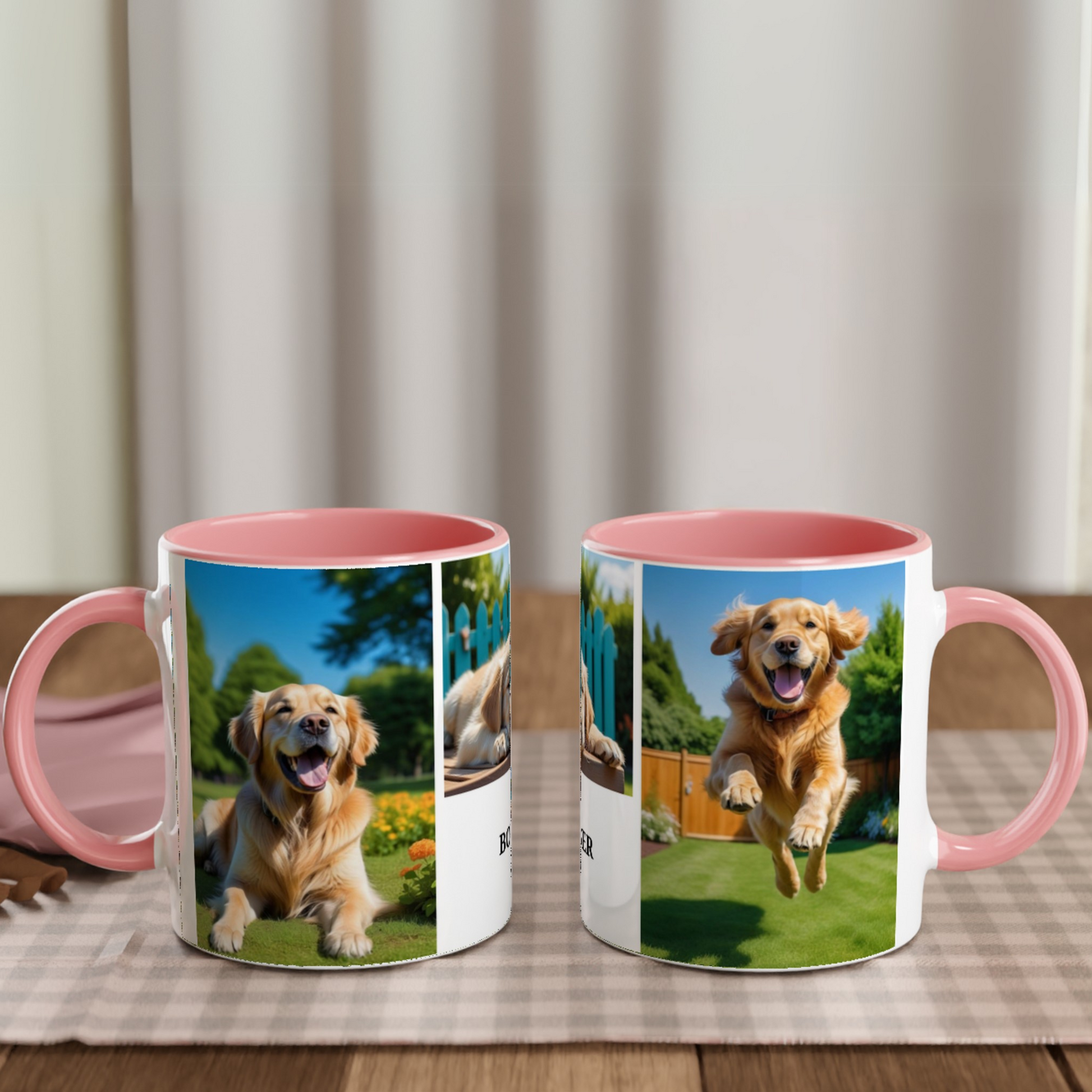 3 Photos Personalization  White 11oz Ceramic Mug with pink Color context Inside