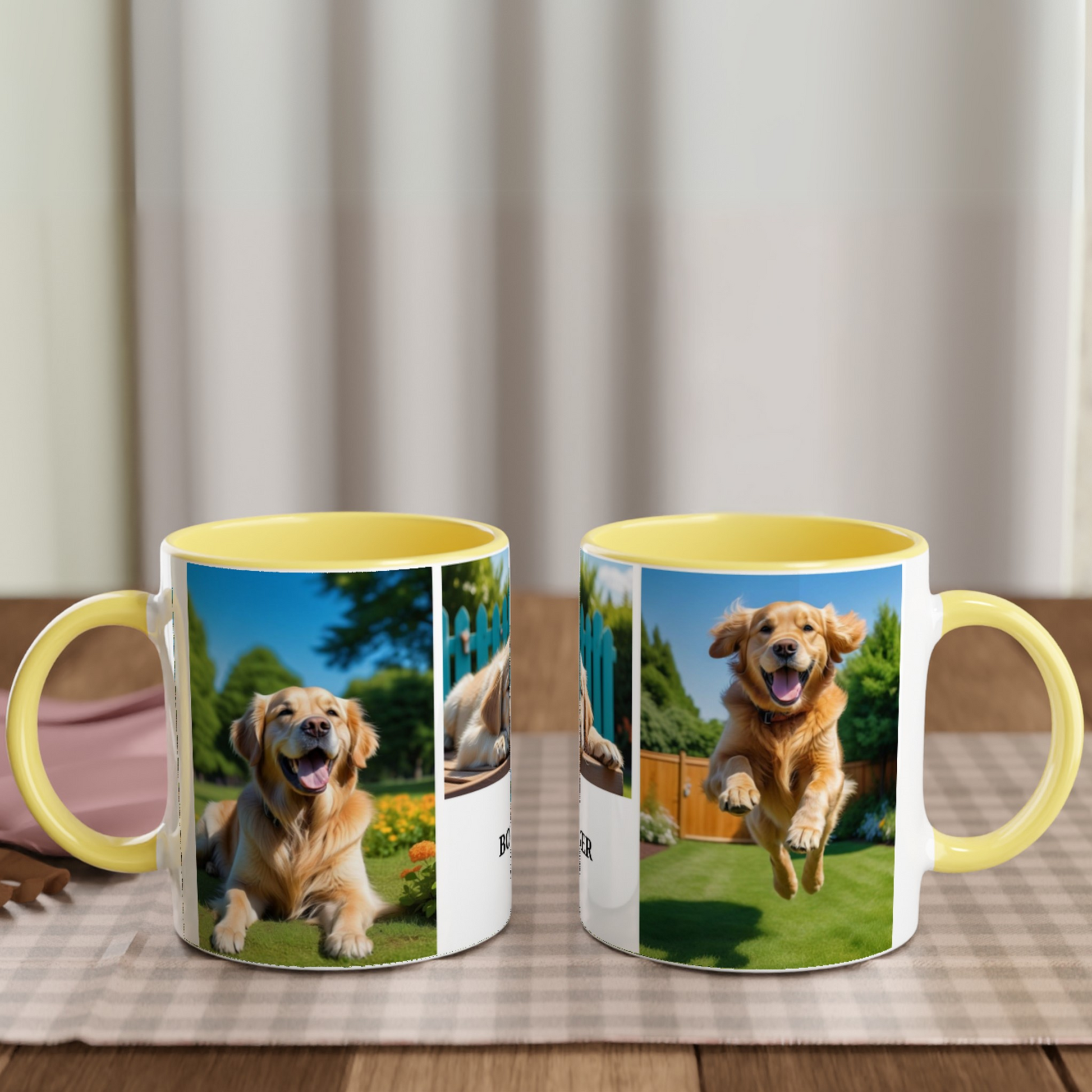 3 Photos Personalization  White 11oz Ceramic Mug with yellow Color context Inside