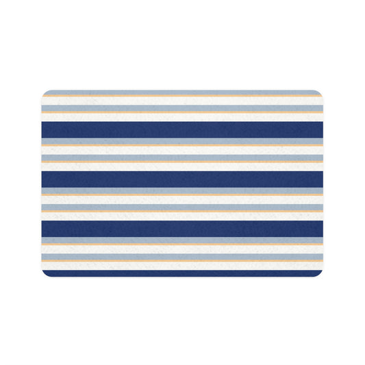 Nautical Strip Pet Food Mat Customize with Pet Name
