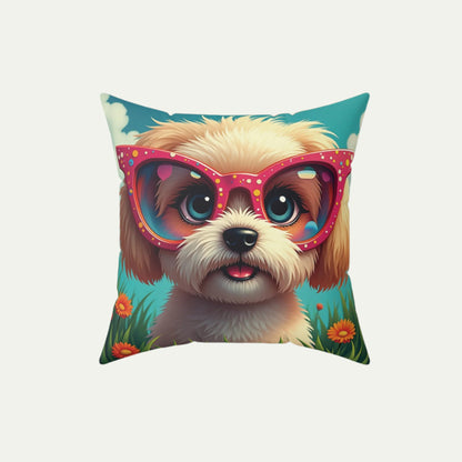 A Shih Tzu Puppy Wearing glasses, Square Accent Pillow, Creamy Coral 16 inch Front