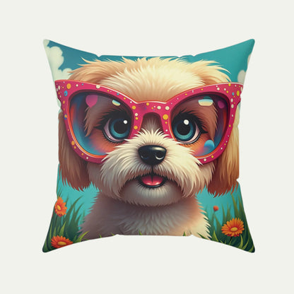 A Shih Tzu Puppy Wearing glasses, Square Accent Pillow, Teal 20 inch Front