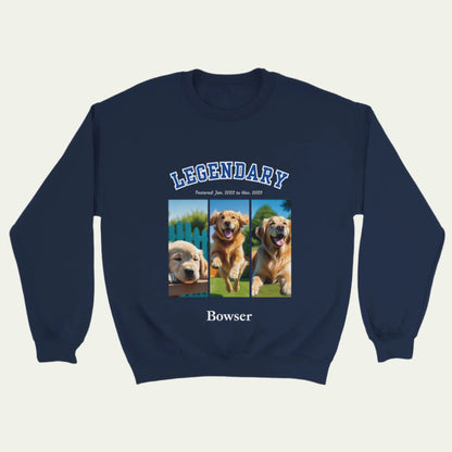American College Varsity Design Custom 3 Pet Photos Sweat Shirt – Celebrate Your Furry Friend - front Navy