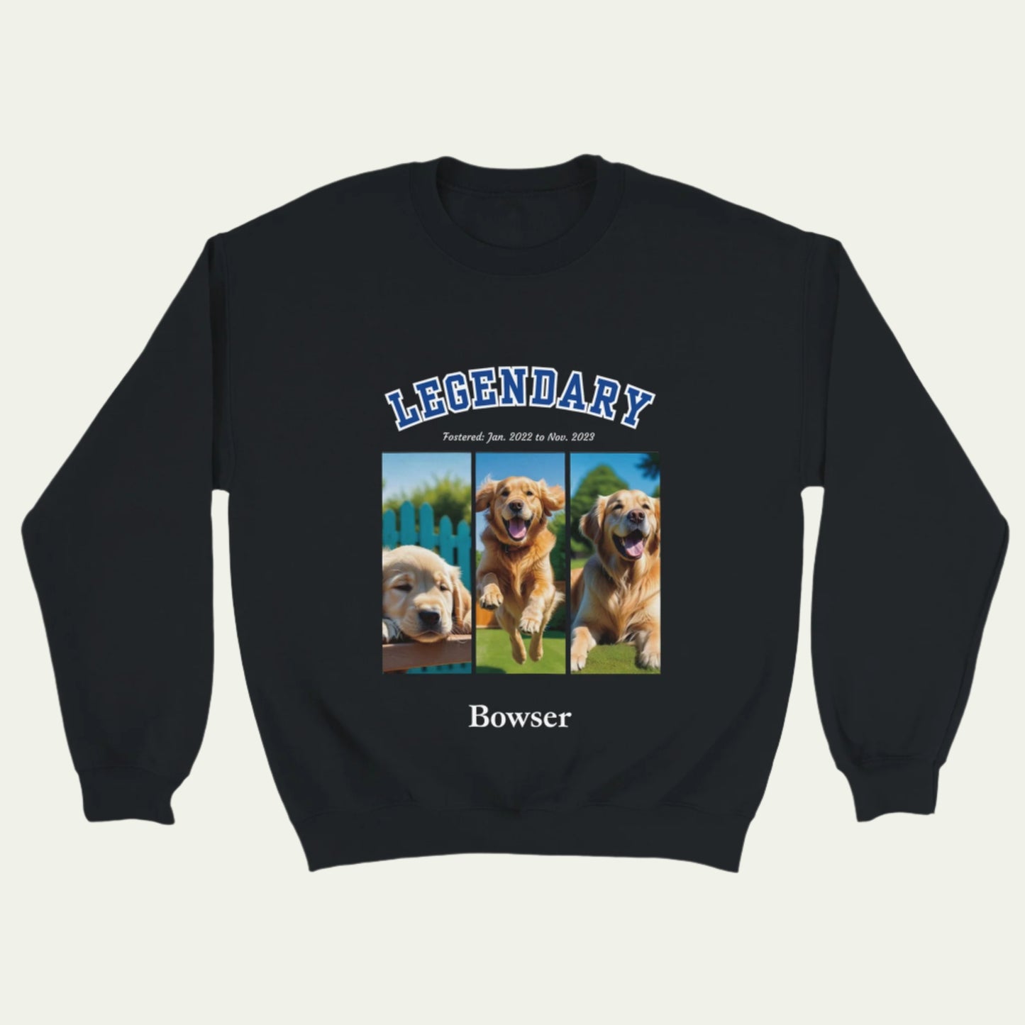 American College Varsity Design Custom 3 Pet Photos Sweat Shirt – Celebrate Your Furry Friend - front black