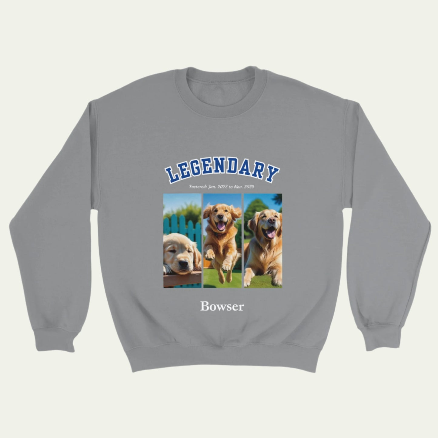 American College Varsity Design Custom 3 Pet Photos Sweat Shirt – Celebrate Your Furry Friend - sport grey