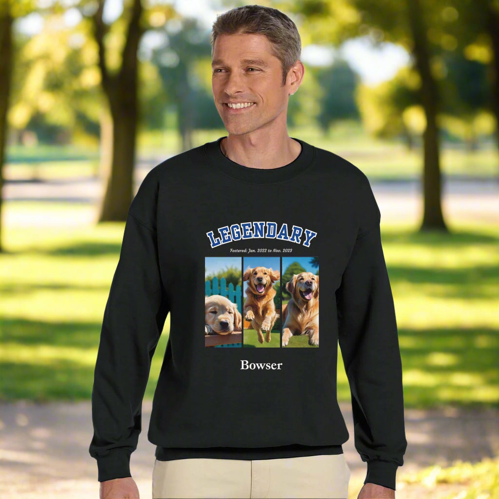 American College Varsity Design Custom 3 Pet Photos Sweat Shirt – Celebrate Your Furry Friend - context  full length male