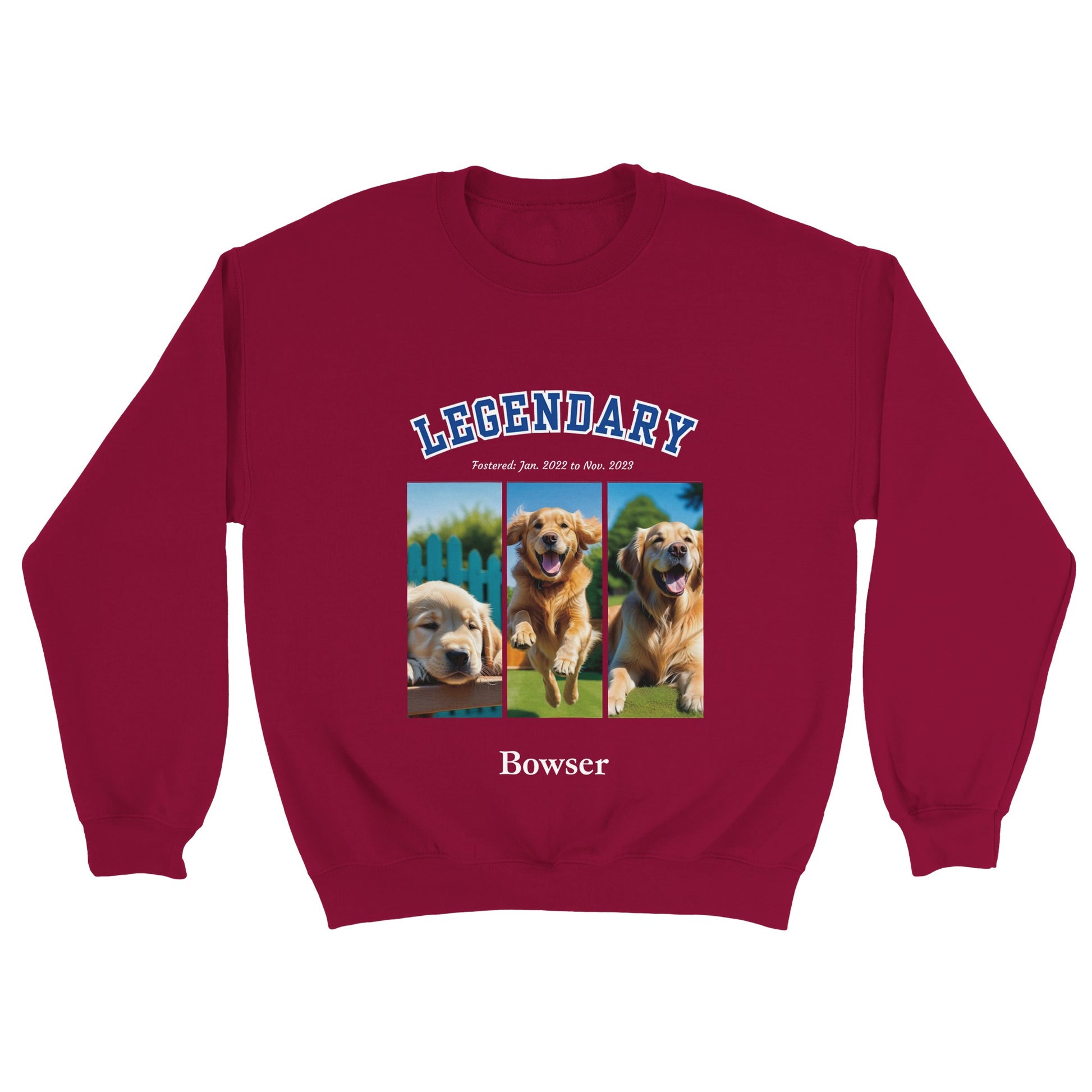 American College Varsity Design Custom 3 Pet Photos Sweatshirt – Celebrate Your Furry Friend Cardinal Red
