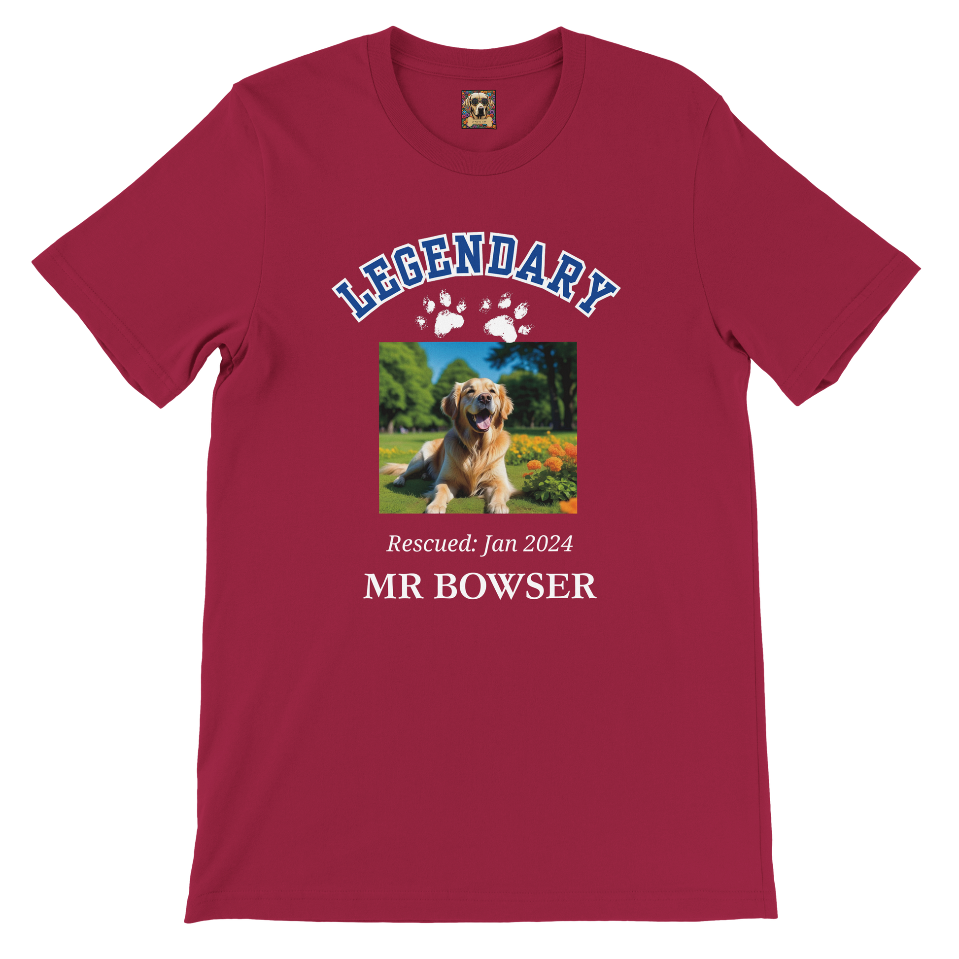 American College Varsity Design Custom Pet Photo T-Shirt – Celebrate Your Furry Friend Cardinal Red