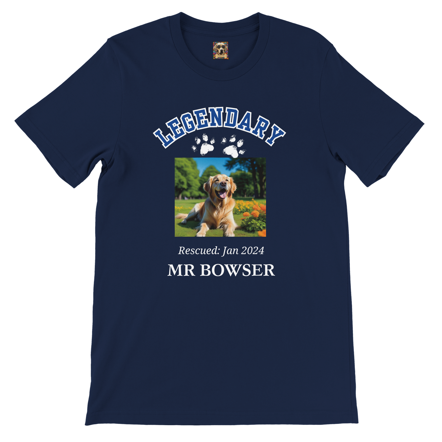 American College Varsity Design Custom Pet Photo T-Shirt – Celebrate Your Furry Friend Navy
