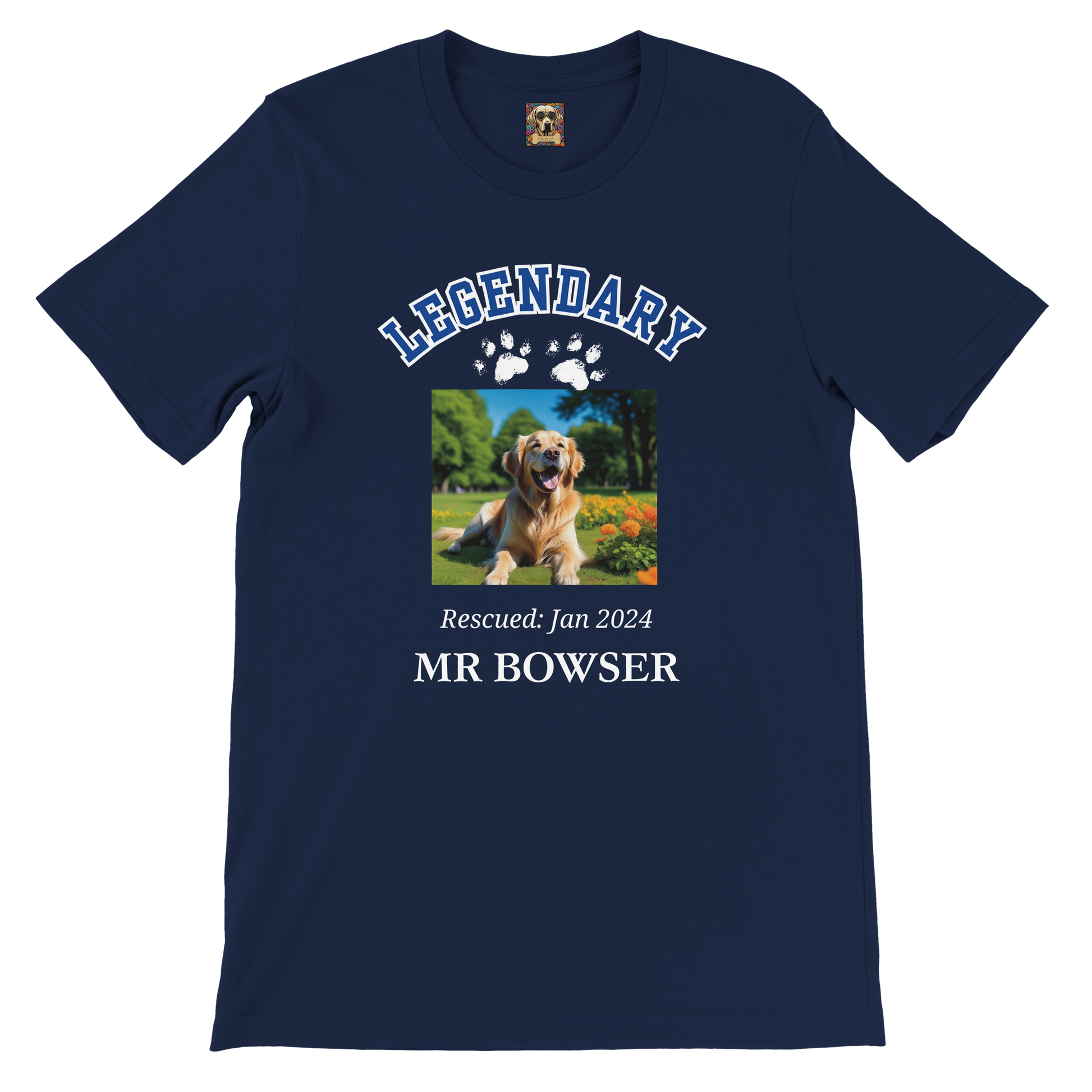 American College Varsity Design Custom Pet Photo T-Shirt – Celebrate Your Furry Friend Navy