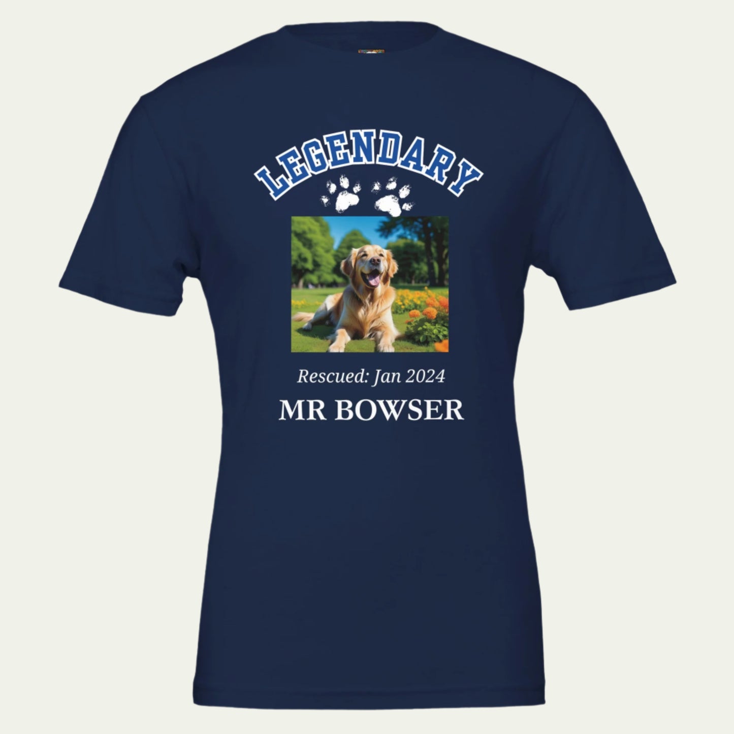American College Varsity Design Custom Pet Photo T-Shirt – Celebrate Your Furry Friend Navy Blue