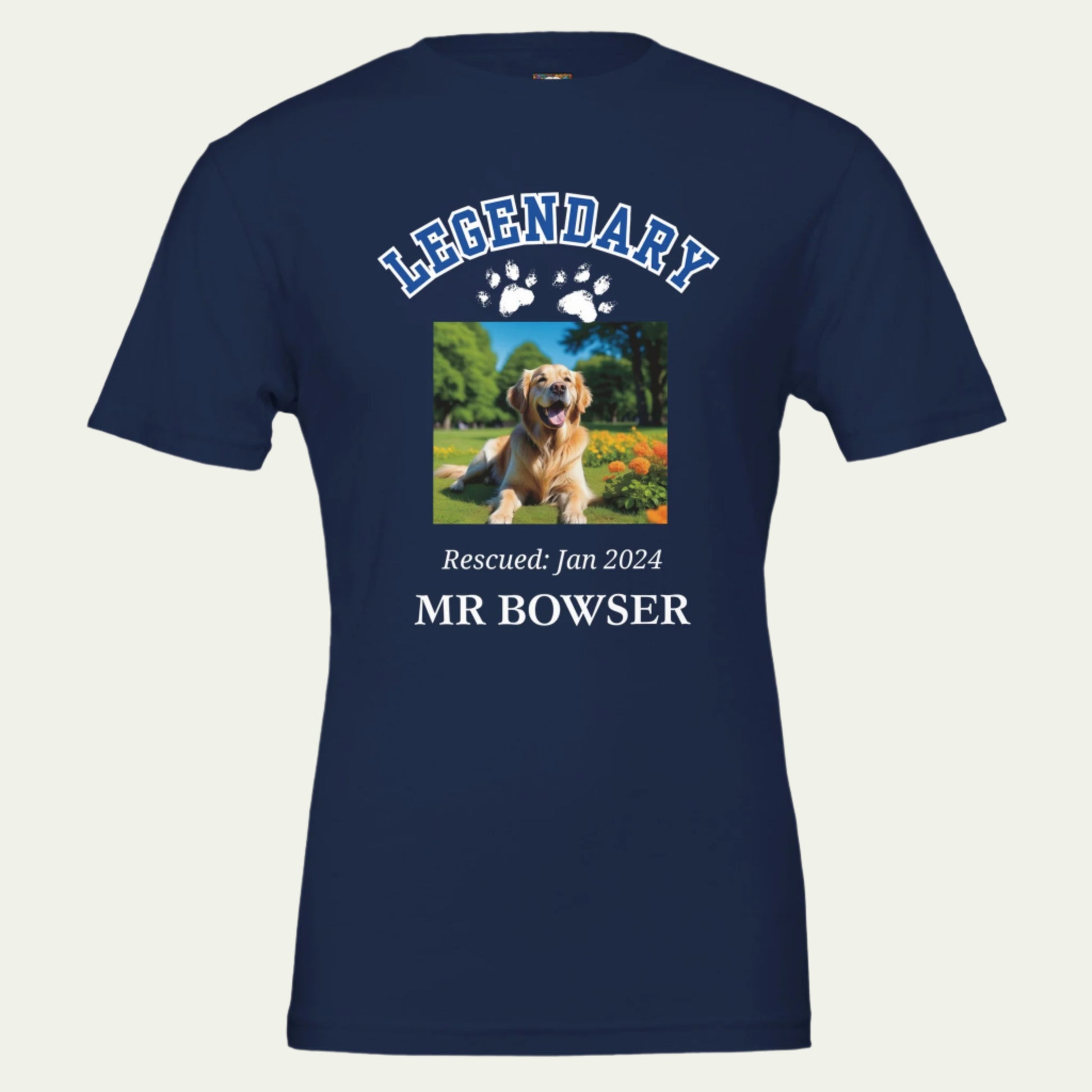 American College Varsity Design Custom Pet Photo T-Shirt – Celebrate Your Furry Friend Navy Blue