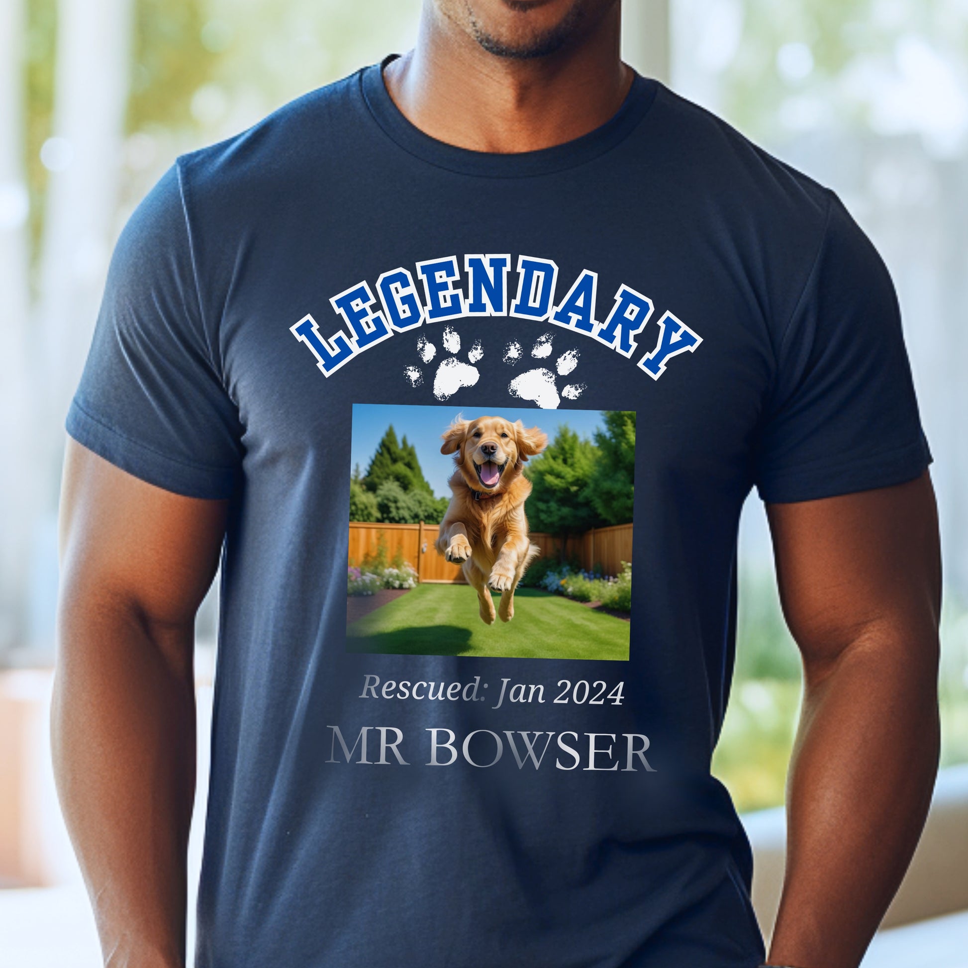American College Varsity Design Custom Pet Photo T-Shirt – Celebrate Your Furry Friend context navy