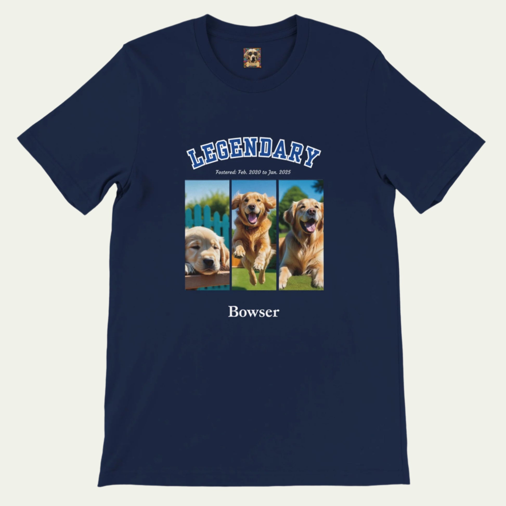 Amerilackcanb College Varsity Design Custom 3 Pet Photos T-Shirt – Celebrate Your Furry Friend - Blue