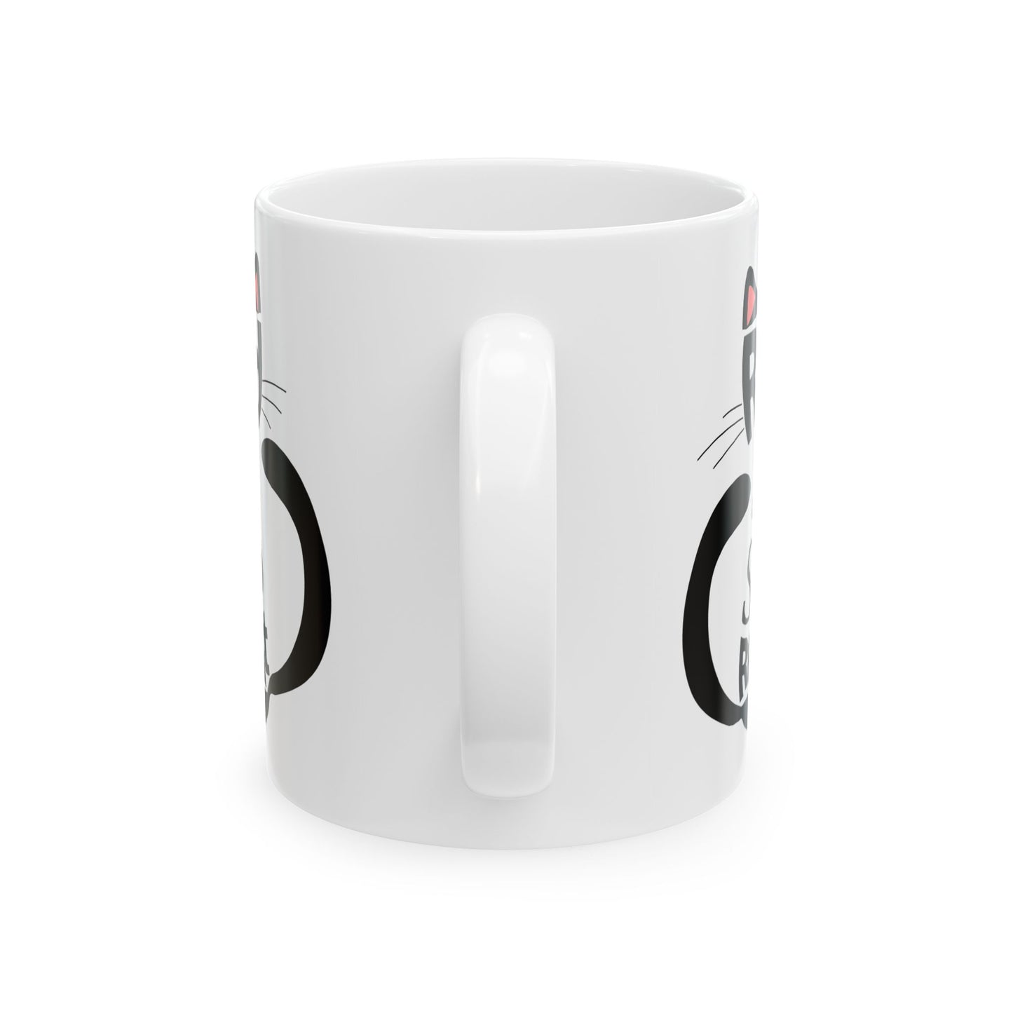 Black Cat Aesthetic Ceramic Mug - "Read, Sleep, Repeat" - Book Quote context 11 oz handle towards from viewer