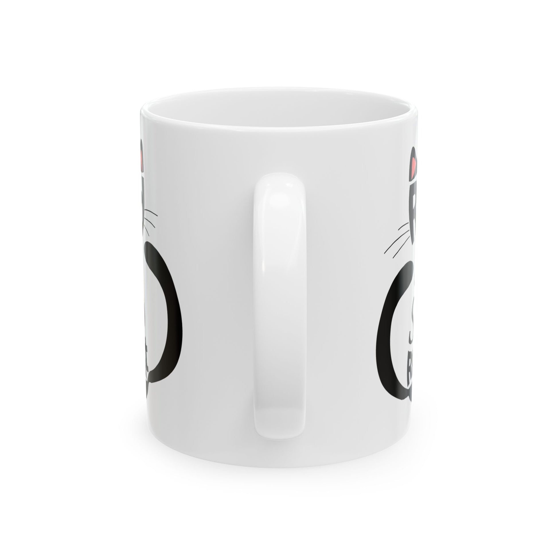 Black Cat Aesthetic Ceramic Mug - "Read, Sleep, Repeat" - Book Quote context 11 oz handle towards from viewer
