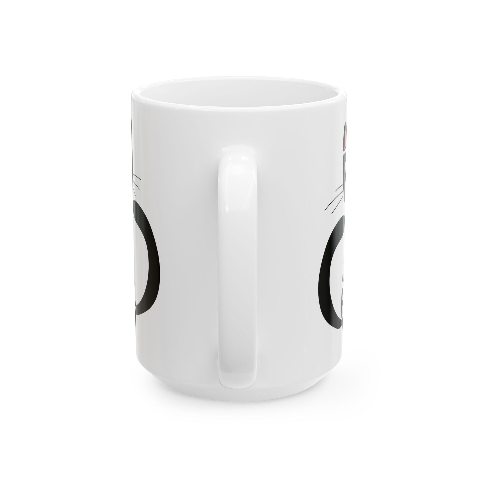 Black Cat Aesthetic Ceramic Mug - "Read, Sleep, Repeat" - Book Quote context 15 oz handle towards viewer