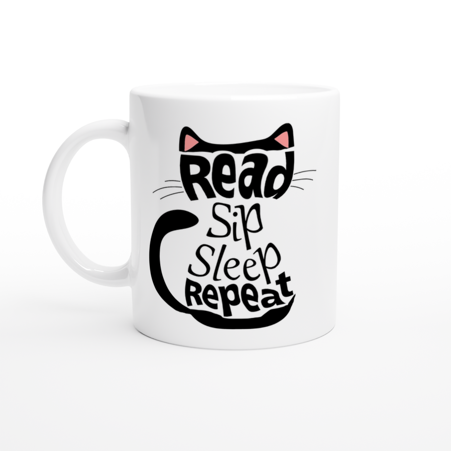 Black Cat Aesthetic white 11-oz Ceramic Mug Bookish Coffee Mug on white background