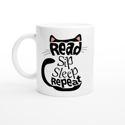 Black Cat Aesthetic white 11-oz Ceramic Mug Bookish Coffee Mug on white background