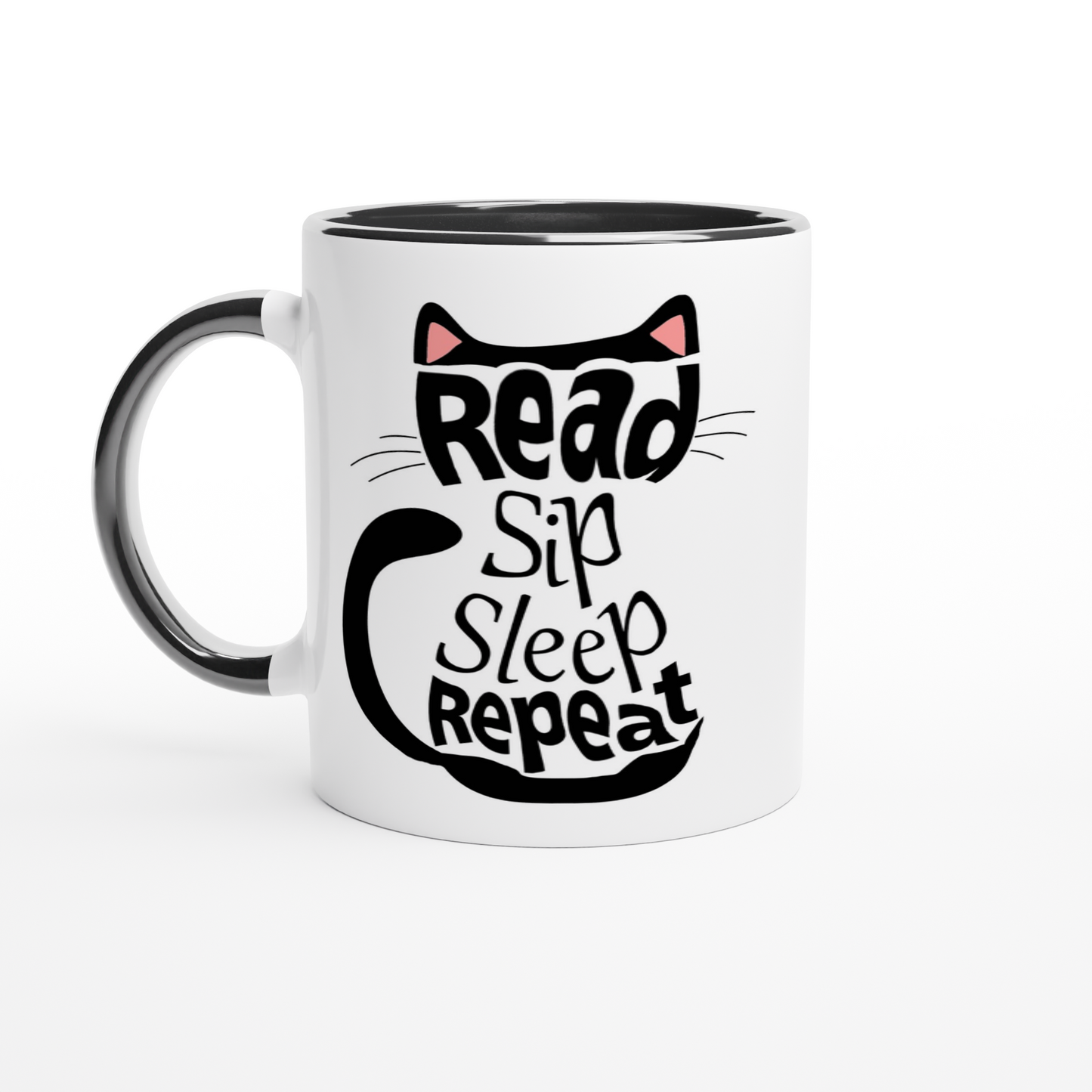 Black Cat Aesthetic white 11-oz Ceramic Mug Bookish Coffee Mug with black colour inside white background