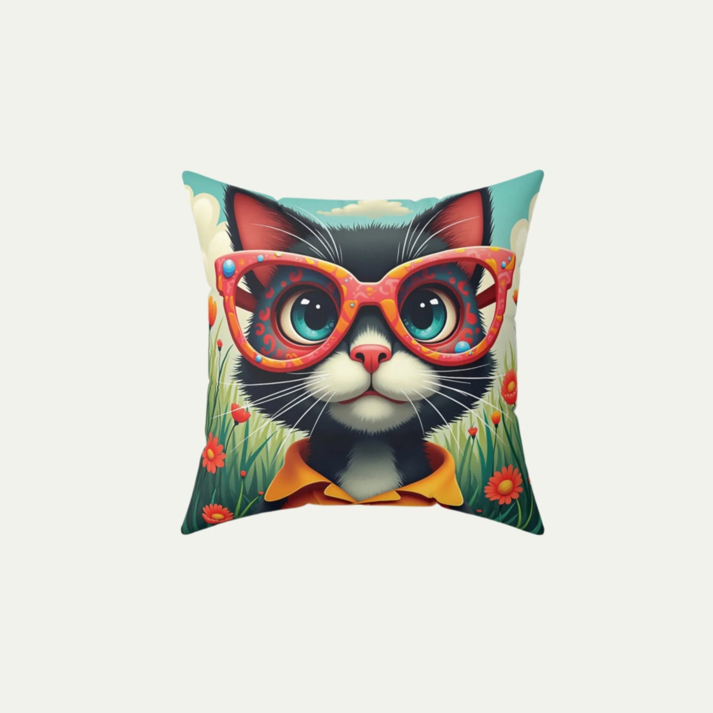Black Cat Square Accent Pillow, Outlandish Orange font 14 inch