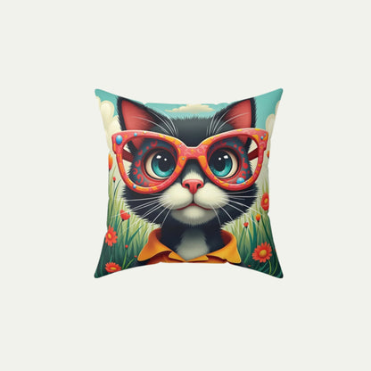 Black Cat Square Accent Pillow, Outlandish Orange font 14 inch