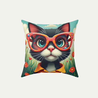 Black Cat Square Accent Pillow, Outlandish Orange font 16 inch