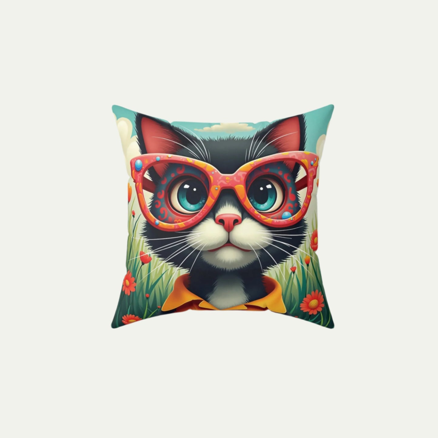Black Cat Square Accent Pillow, Sky Blue 14 inch front