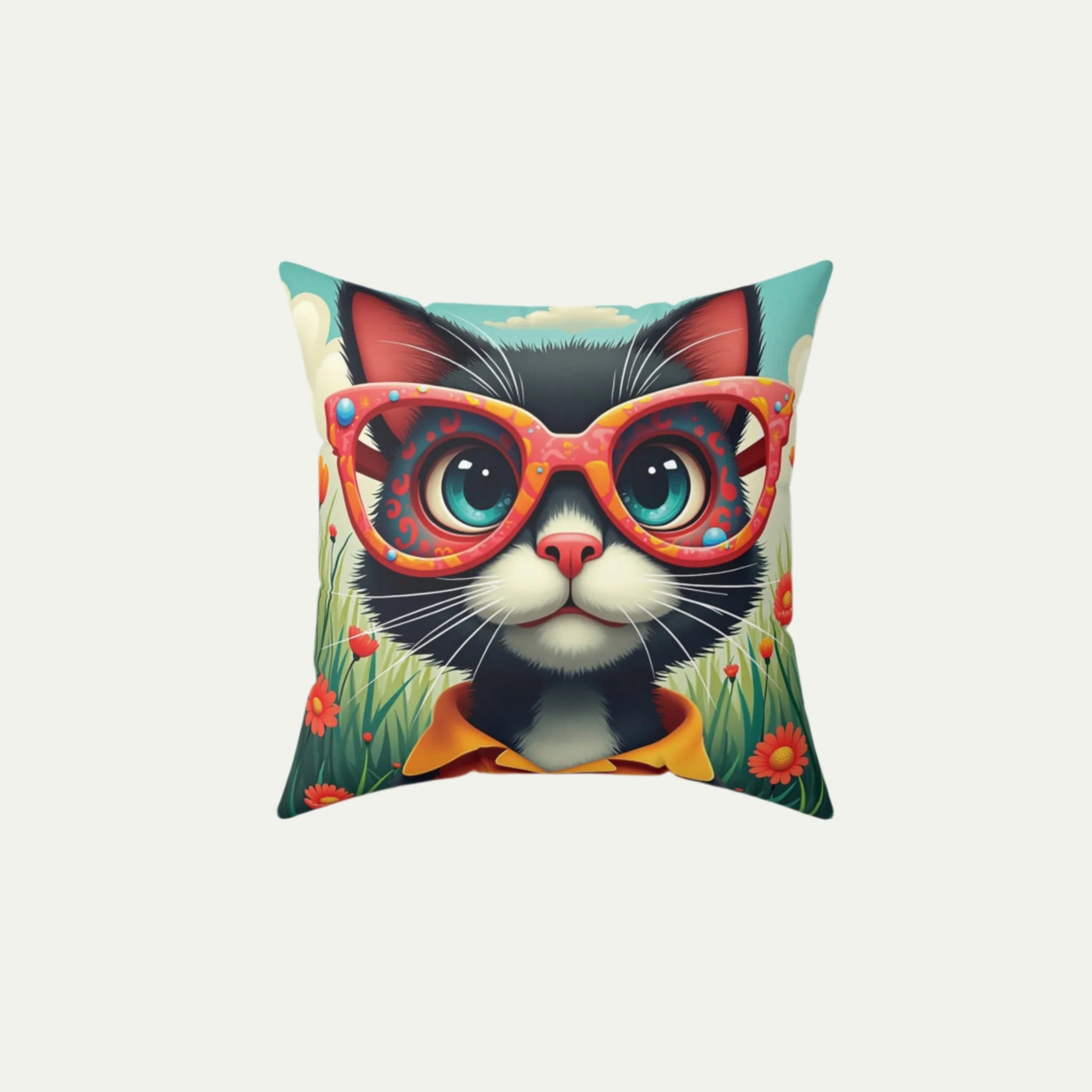 Black Cat Square Accent Pillow, Sky Blue 14 inch front