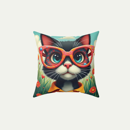 Black Cat Square Accent Pillow, Sky Blue 14 inch front
