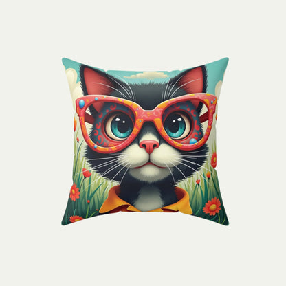Black Cat Square Accent Pillow, Sky Blue 16 inch Front