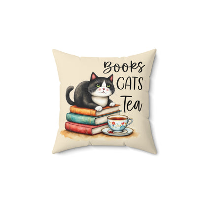 Bookish Cat Pillow – Cozy Grand Millennial Reading Corner Decor & Perfect Gift for Cat-Loving Bookworms 14 inch
