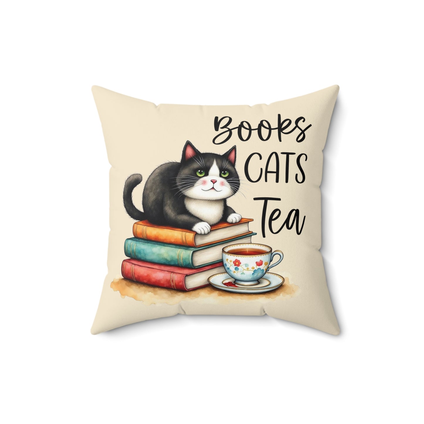 Bookish Cat Pillow – Cozy Grand Millennial Reading Corner Decor & Perfect Gift for Cat-Loving Bookworms 16 inch