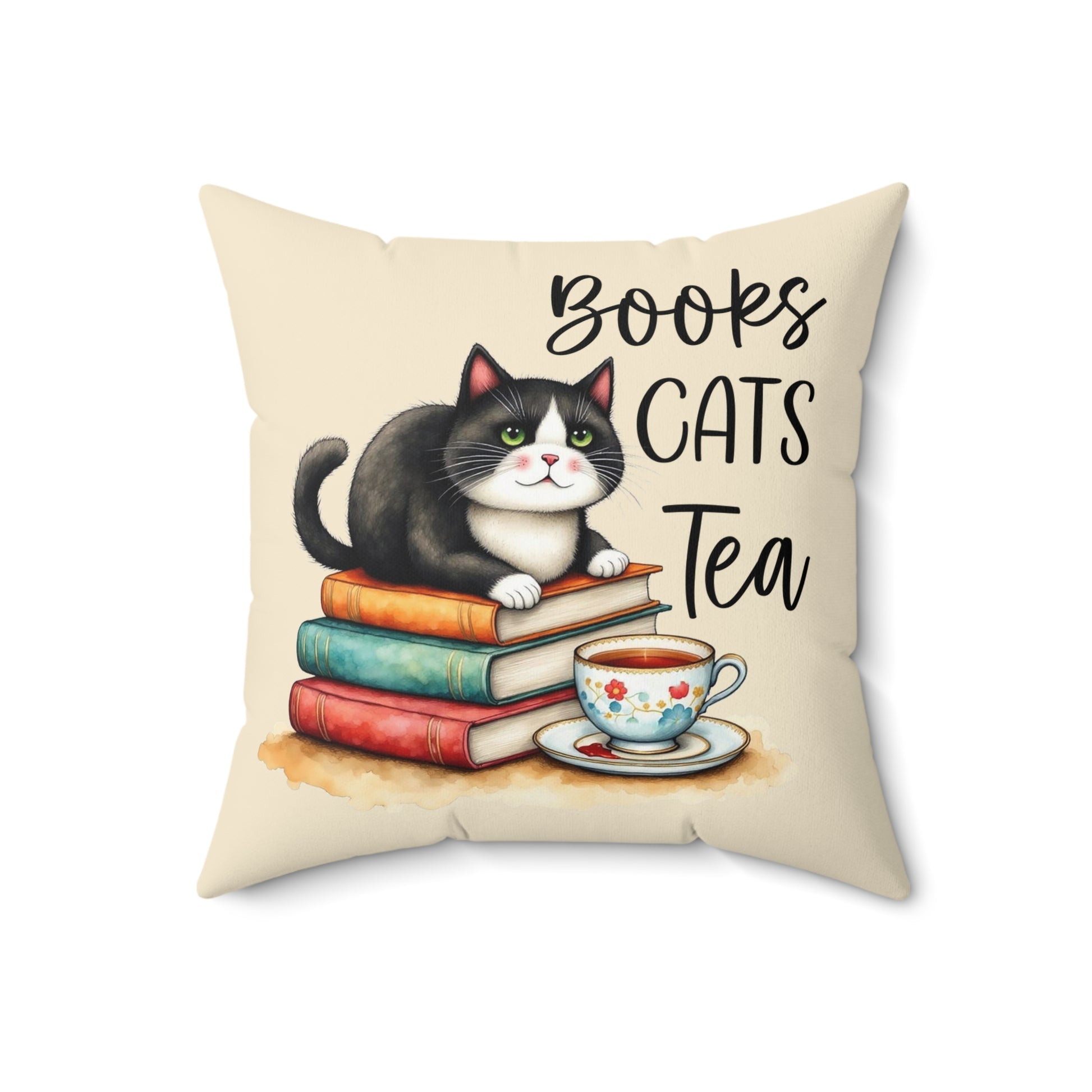 Bookish Cat Pillow – Cozy Grand Millennial Reading Corner Decor & Perfect Gift for Cat-Loving Bookworms 18 inch
