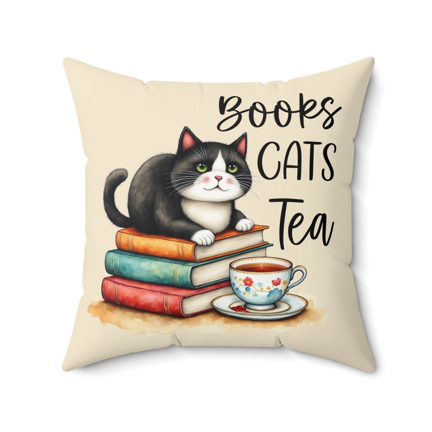 Bookish Cat Pillow – Cozy Grand Millennial Reading Corner Decor & Perfect Gift for Cat-Loving Bookworms 20 inch