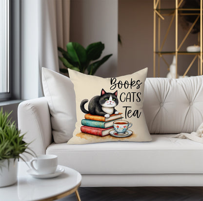 Bookish Cat Pillow – Cozy Grand Millennial Reading Corner Decor & Perfect Gift for Cat-Loving Bookworms context