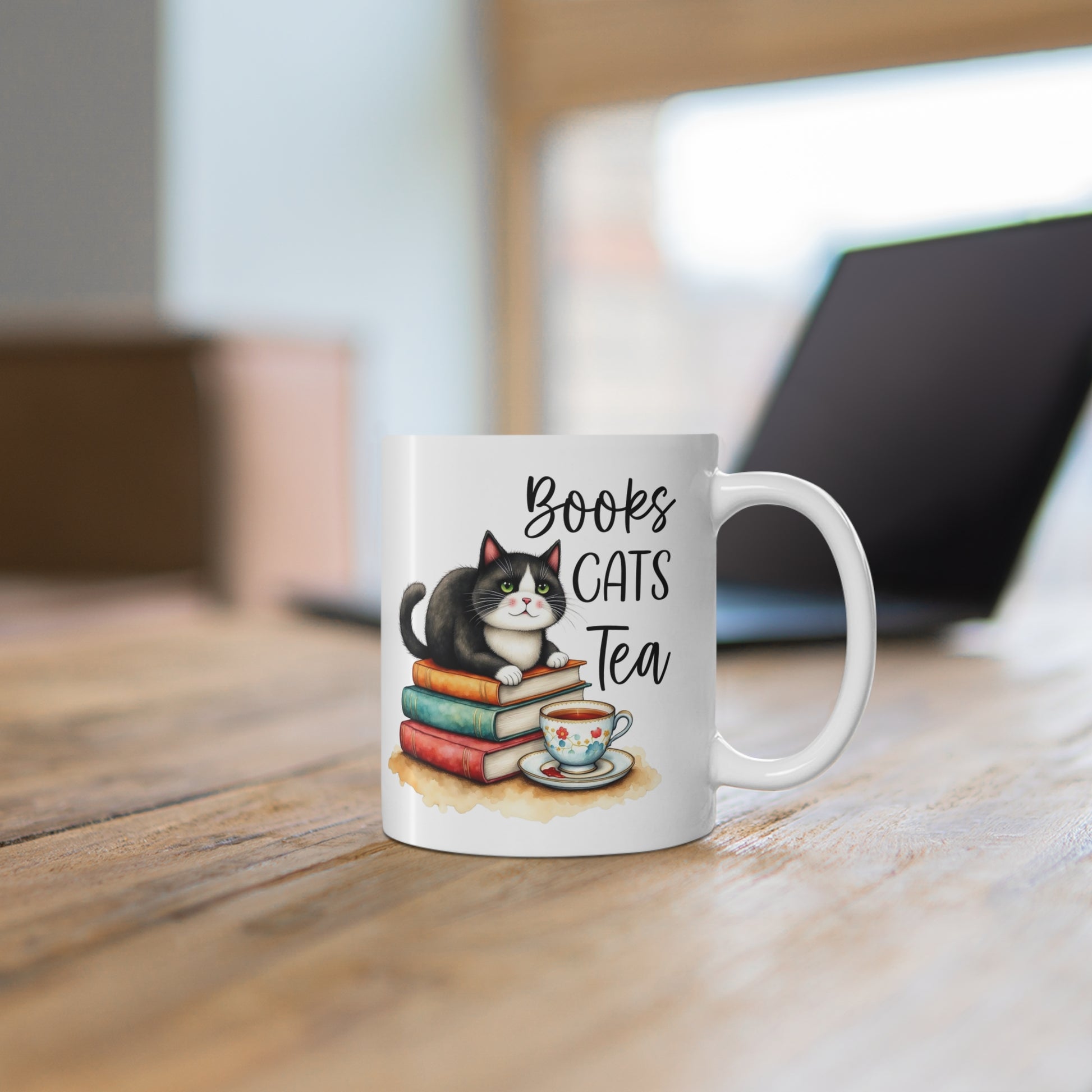 Books Cats Tea Ceramic mug- Perfect for Bookish Cat Lovers context 1 mug