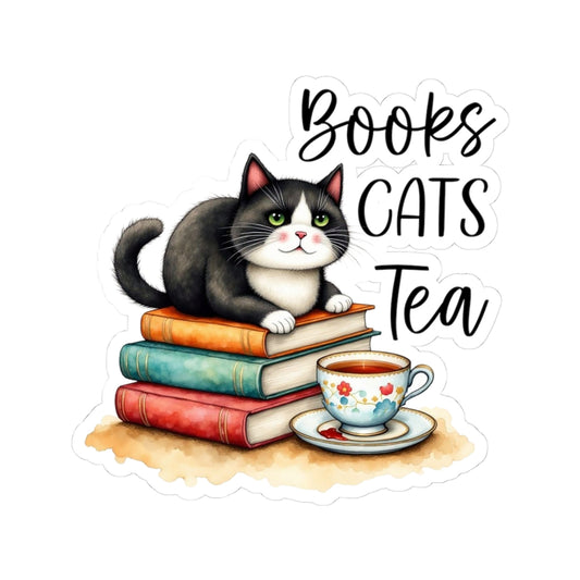 Books, Cats & Tea Vinyl Stickers – Perfect for Cat Lovers & Bookworms