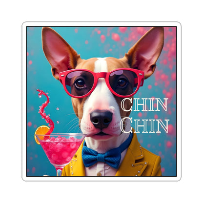 Chin Chin Retro Cocktail Bull Terrier Sticker – Fun & Quirky Cocktail Kiss-Cut Stickers