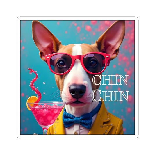 Chin Chin Retro Cocktail Bull Terrier Sticker – Fun & Quirky Cocktail Kiss-Cut Stickers