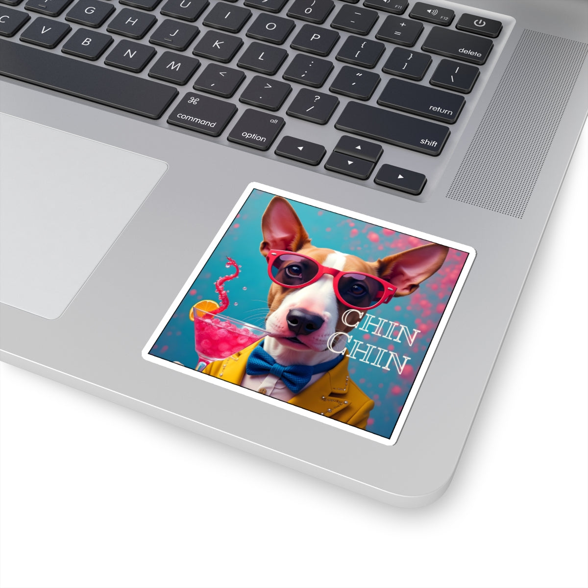 Chin Chin Retro Cocktail Bull Terrier Sticker – Fun & Quirky Cocktail Kiss-Cut Stickers context
