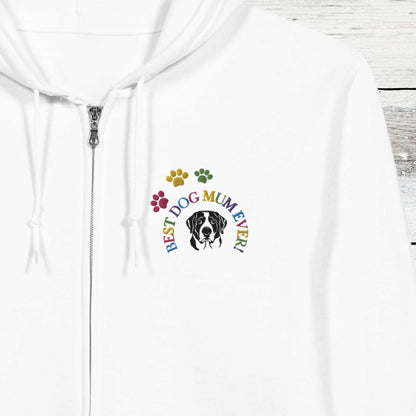 Classic Zip Hoodie | Embroidery| Best Dog Mum Ever! flat detail white